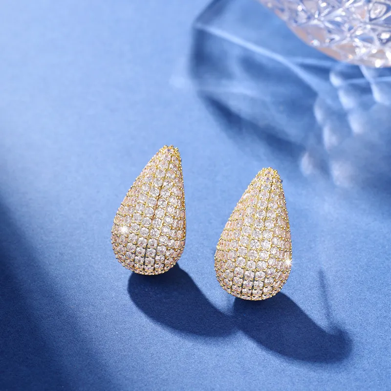 Fashion Women Rhinestone Water Drop Stud Earrings Geometric Copper