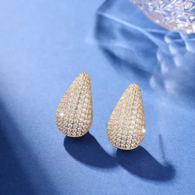 Fashion Women Rhinestone Super Flash Water Drop Stud Earrings