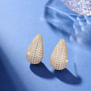 Fashion Women Rhinestone Water Drop Stud Earrings Geometric Copper