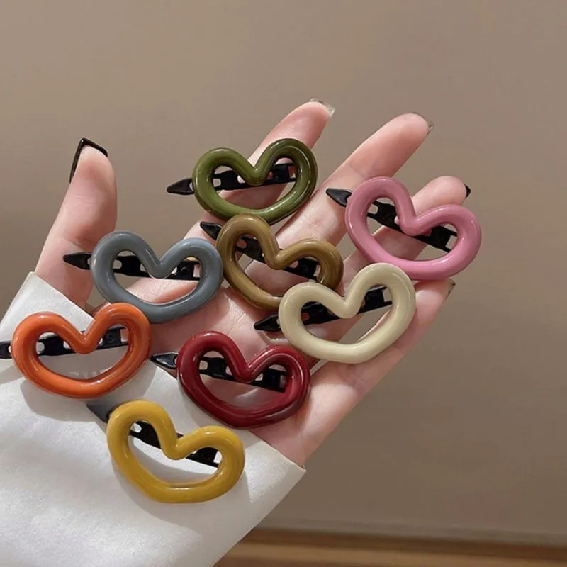 Morandi Color Women Heart Shaped Plastic Resin Hair Clip Natural Style Side Clip