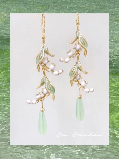 Fashion Spring Summer Women Asymmetric Sweet Pink Flower Tassel Dangle Earrings Metal