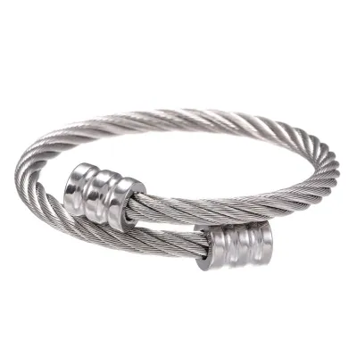 Fashion Men Stainless Steel Geometric Twisted Bracelet Bangle