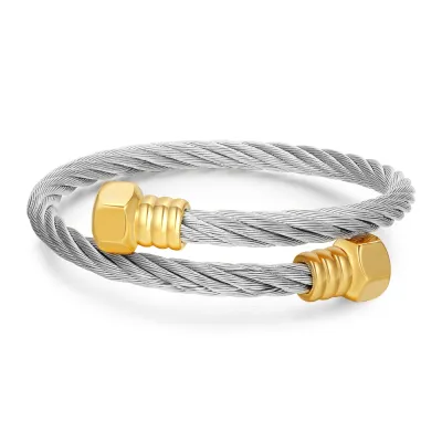 Fashion Men Stainless Steel Geometric Twisted Bracelet Bangle