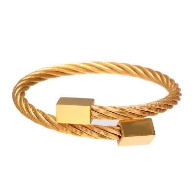 Fashion Men Stainless Steel Geometric Twisted Bracelet Bangle