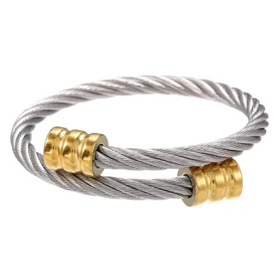 Fashion Men Stainless Steel Geometric Twisted Bracelet Bangle