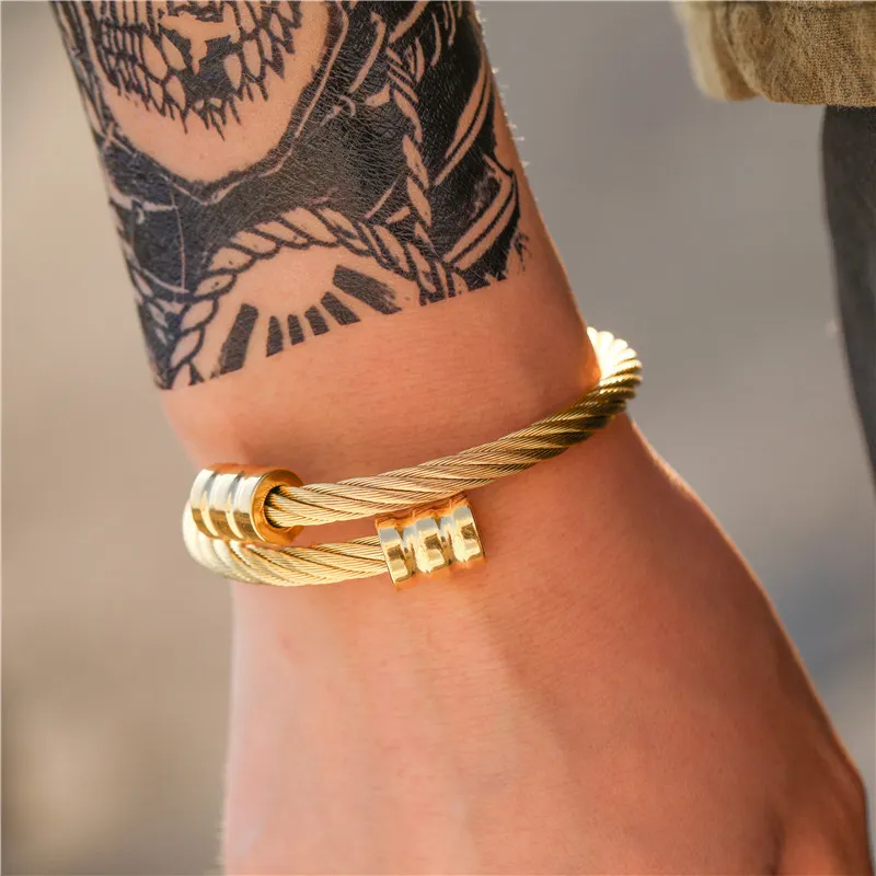 Fashion Men Stainless Steel Geometric Twisted Bracelet Bangle