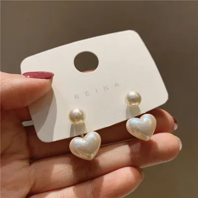 Simple Fashion Women Heart Pearl Earrings