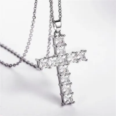 Women's Fashion Cross Rhinestone Pendant Necklace Alloy Side Chain