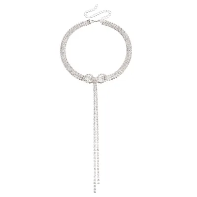 Fashion Women Rhinestone Bow Tassel Party Collar Necklace