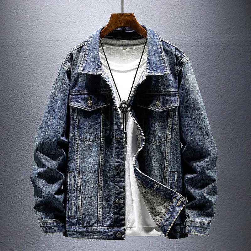 Men Spring Autumn Fashion Casual Plus Size Long Sleeve Lapel Denim Jacket