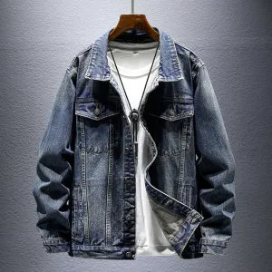 Men Spring Autumn Fashion Casual Plus Size Long Sleeve Lapel Denim Jacket