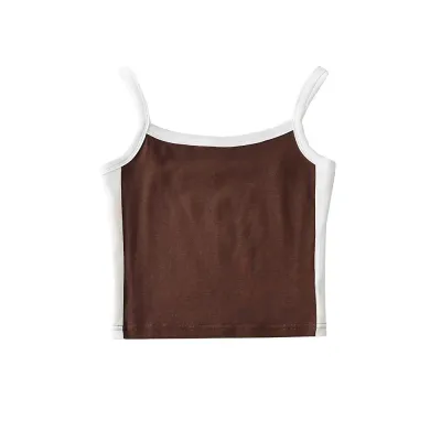 Vintage Contrast Stripe Sexy Elastic Slim-Fit Women Crop Tank Top