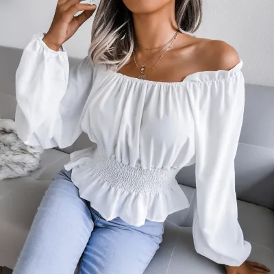 Women Sexy Off-Shoulder Ruffled Chiffon Blouse