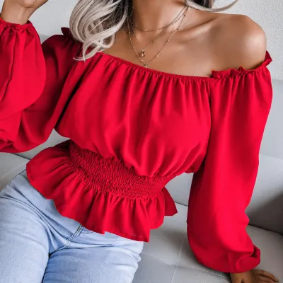 Women Sexy Off-Shoulder Ruffled Chiffon Blouse
