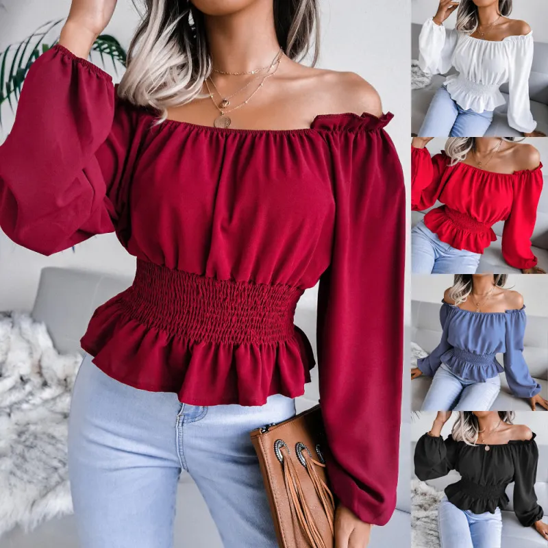 Women Sexy Off-Shoulder Ruffled Chiffon Blouse