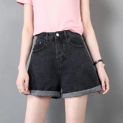 Women Fashion Casual Loose Denim Roll-Up Shorts