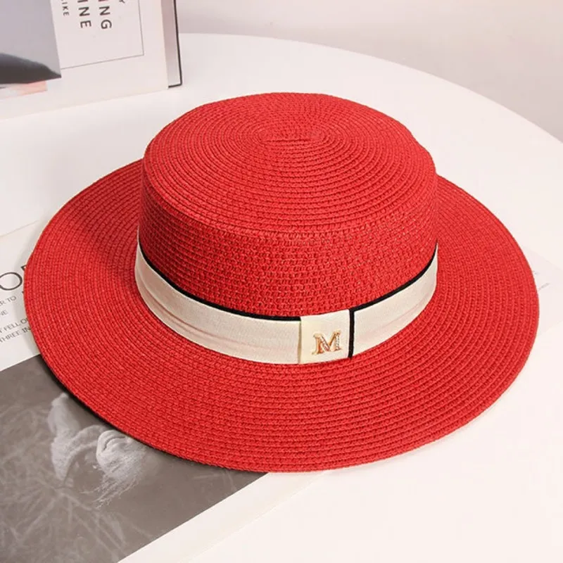 Summer Women Fashion M-Label Flat-Top Straw Sun Hat