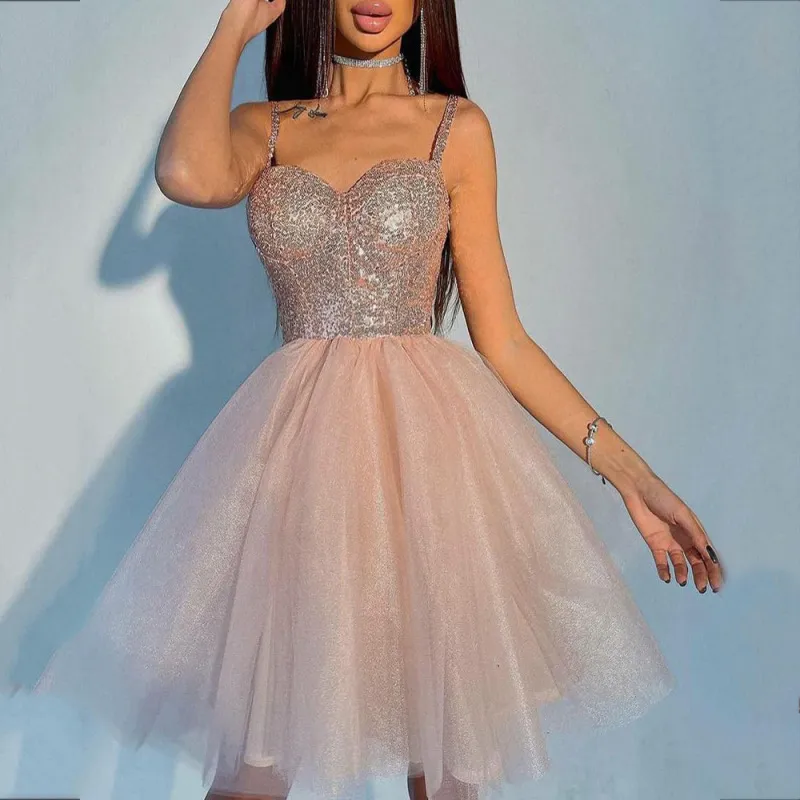 Women Sexy Sequin Mesh Sleeveless Party Dress