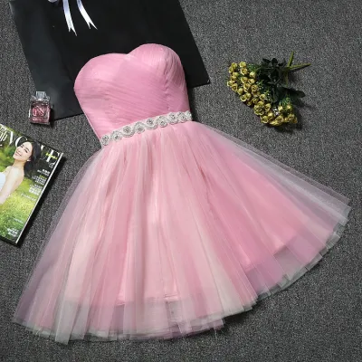 Women Strapless Rhinestone Party Dress Solid Color