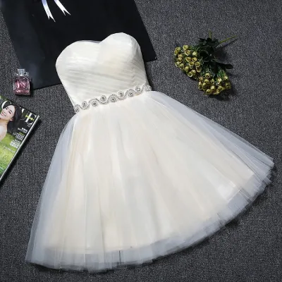 Women Strapless Rhinestone Party Dress Solid Color