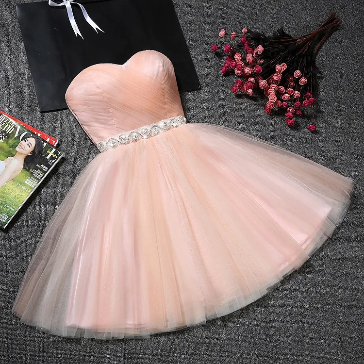 Women Strapless Rhinestone Party Dress Solid Color