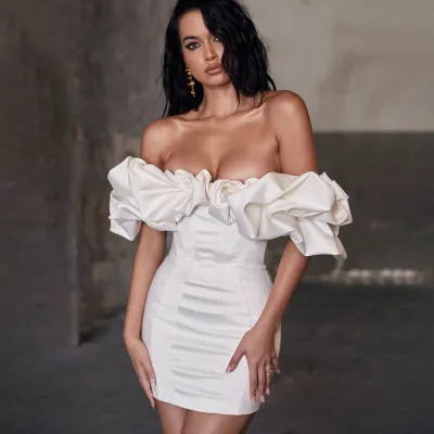 Women Sexy Solid Color Off-Shoulder Party Dress