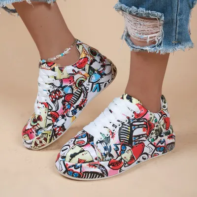 Women's Painted Graffiti Plus Size Platform Sneakers