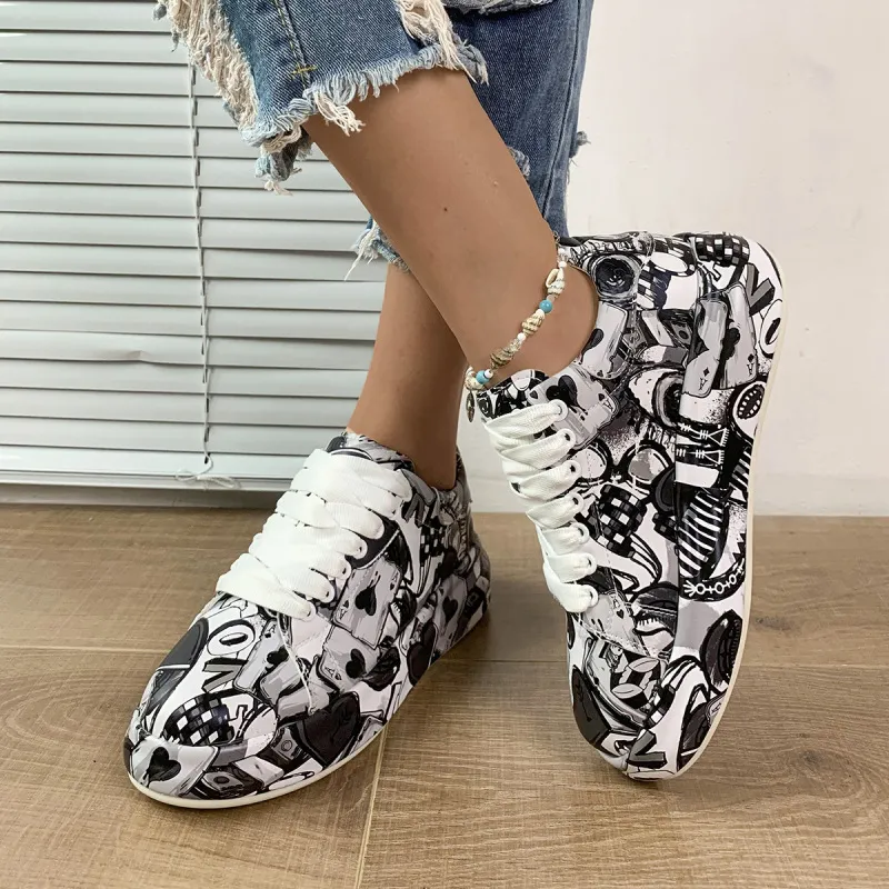 Women's Painted Graffiti Plus Size Platform Sneakers