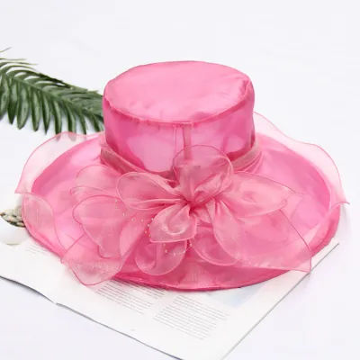 Holiday Beach Solid Color Floral Mesh Sunhat Organza Polyester Flat Top