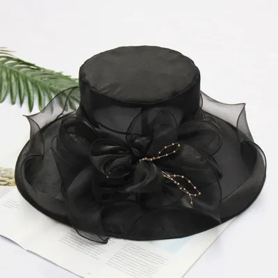 Holiday Beach Solid Color Floral Mesh Sunhat Organza Polyester Flat Top