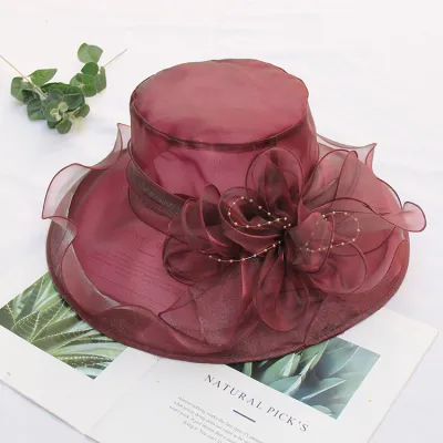 Holiday Beach Solid Color Floral Mesh Sunhat Organza Polyester Flat Top