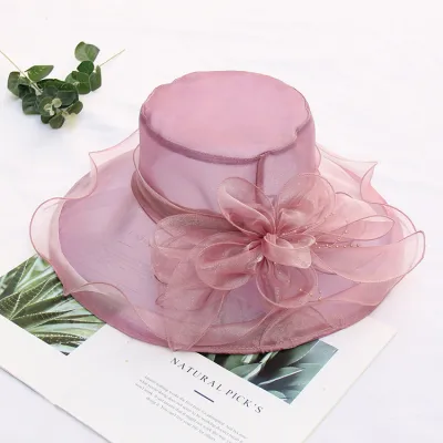 Holiday Beach Solid Color Floral Mesh Sunhat Organza Polyester Flat Top