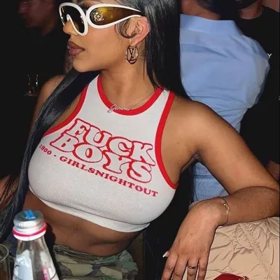 Women's Sexy Contrast Alphabet Print Cropped Tank Top