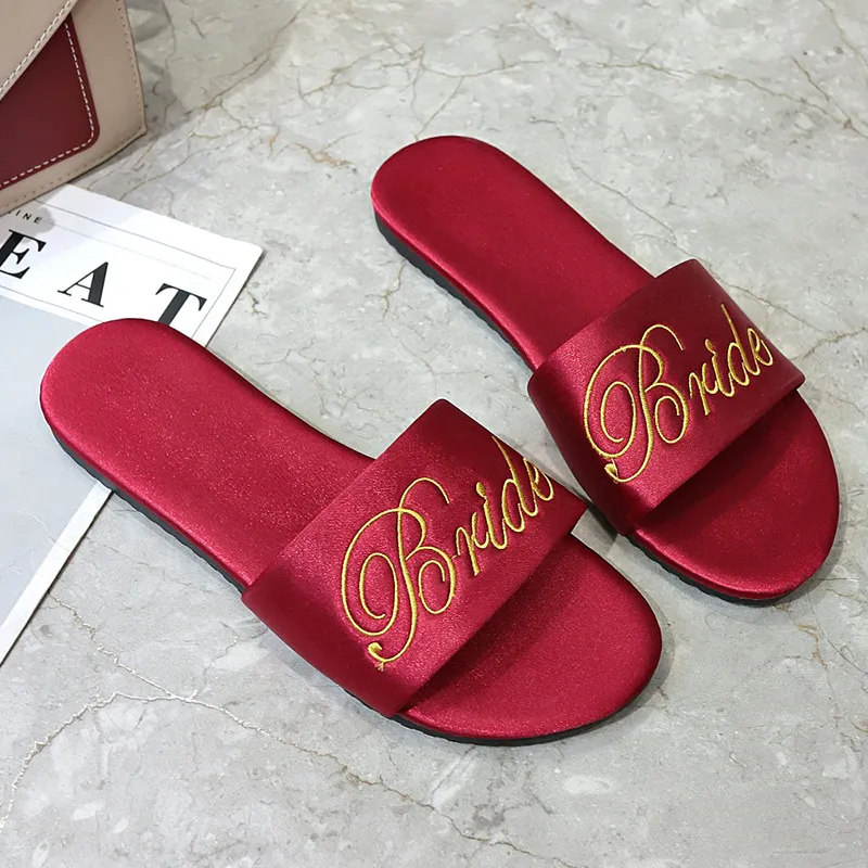 Women's Fashion Casual Letter Embroidered Silk Flat Slippers Solid Color