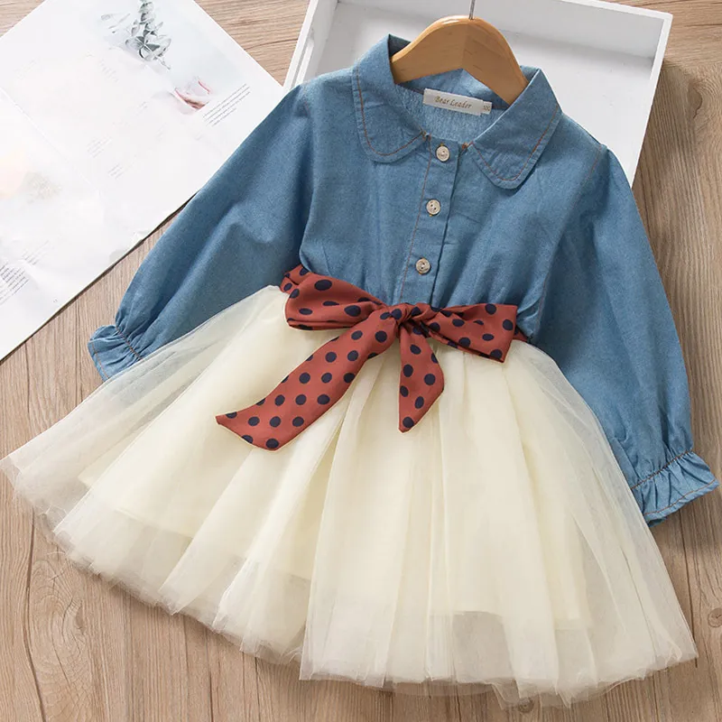 Kids Toddler Girls Summer Fashion Casual Fake Two-Piece Long Sleeve Lapel Dress