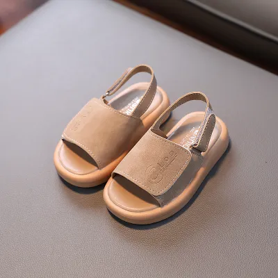 Kids Unisex Fashion Casual Letters Pattern Velcro Sling Back Flat Sandals with PU Upper
