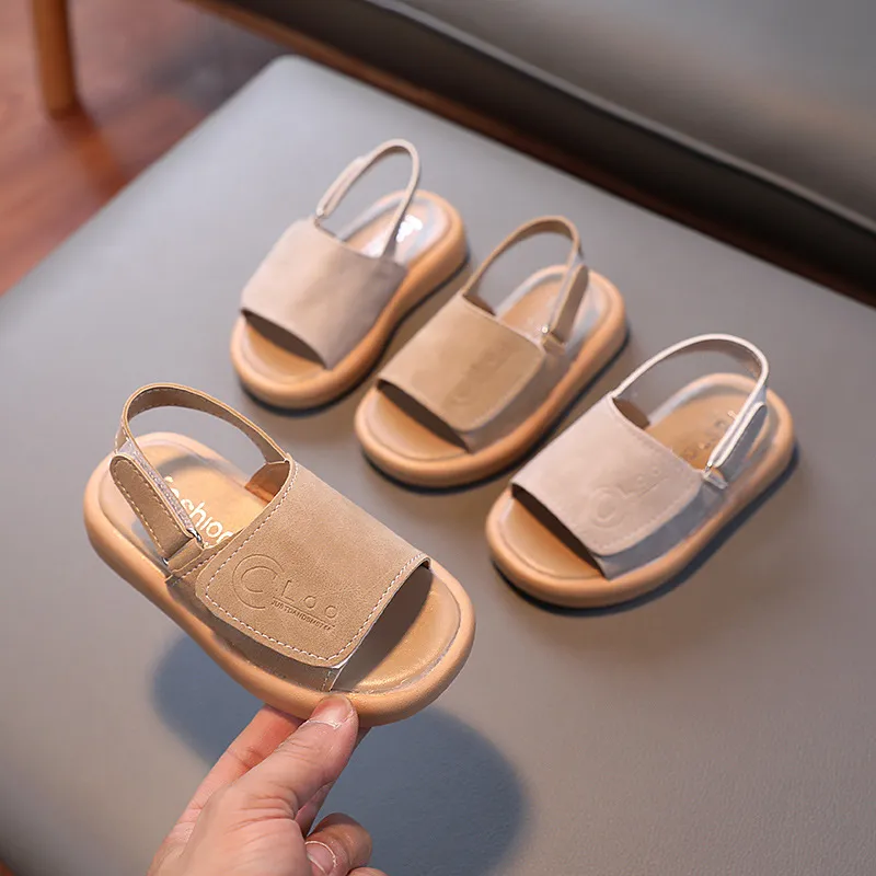 Kids Unisex Fashion Casual Letters Pattern Velcro Sling Back Flat Sandals with PU Upper