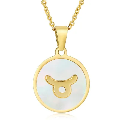 Women Fashion Stainless Steel Twelve Zodiac Round Pendant Necklace