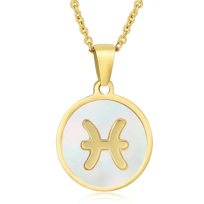 Women Fashion Stainless Steel Twelve Zodiac Round Pendant Necklace
