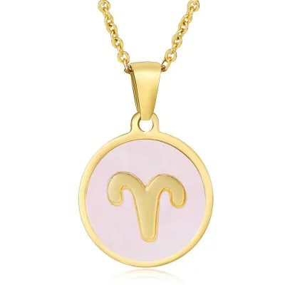 Women Fashion Stainless Steel Twelve Zodiac Round Pendant Necklace