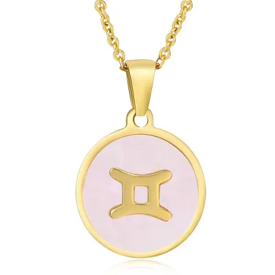 Women Fashion Stainless Steel Twelve Zodiac Round Pendant Necklace