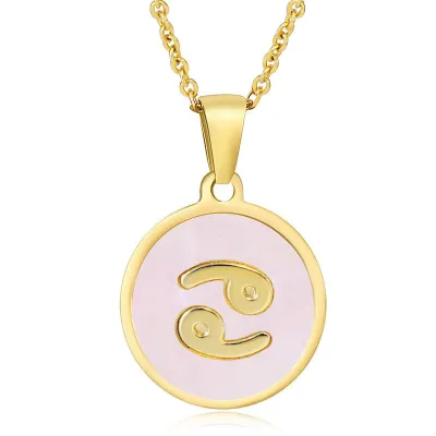 Women Fashion Stainless Steel Twelve Zodiac Round Pendant Necklace