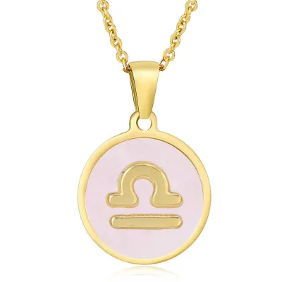 Women Fashion Stainless Steel Twelve Zodiac Round Pendant Necklace