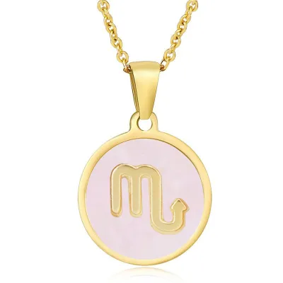 Women Fashion Stainless Steel Twelve Zodiac Round Pendant Necklace
