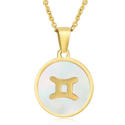 Women Fashion Stainless Steel Twelve Zodiac Round Pendant Necklace