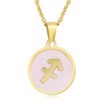 Women Fashion Stainless Steel Twelve Zodiac Round Pendant Necklace