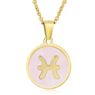 Women Fashion Stainless Steel Twelve Zodiac Round Pendant Necklace