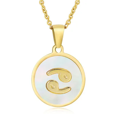 Women Fashion Stainless Steel Twelve Zodiac Round Pendant Necklace