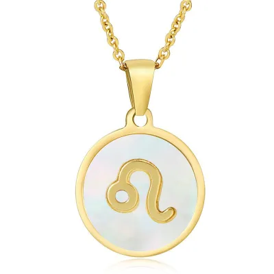 Women Fashion Stainless Steel Twelve Zodiac Round Pendant Necklace