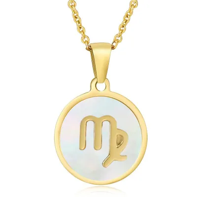Women Fashion Stainless Steel Twelve Zodiac Round Pendant Necklace